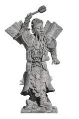 Chinese warrior stone sculpture isolated on white background. Public domain sculpture at Wat Pho, Thailand, Made by Chinese craftsman during 1824-1851.