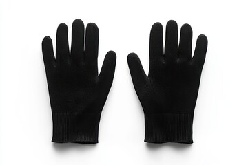 Obraz premium A pair of black gloves is laid flat on a white background