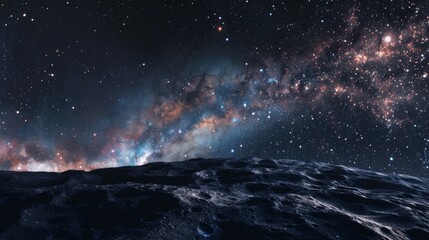 Fototapeta premium A starry night sky over an alien planet, with the Milky Way visible in all its glory and stars twinkling across vast cosmic landscapes