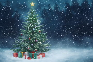 Obraz premium Christmas Background,watercolor tree