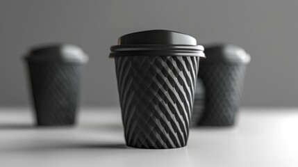 A collection of cups sitting on a table surface
