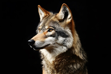 Fototapeta premium Portrait of adult wolf on black background