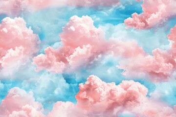 Fototapeta premium A seamless watercolor pattern showcasing pastel clouds and dreamy skies with soft hues