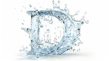 Capital letter D made of blue water splashes or ice on light background. Scrapbook activity. Generative AI