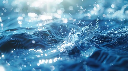 Close-up of Sparkling Blue Water with Sunlight Reflections Creating a Refreshing and Dynamic Scene