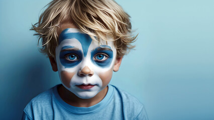 Boy child with face painting makeup for Halloween, parties, celebrations