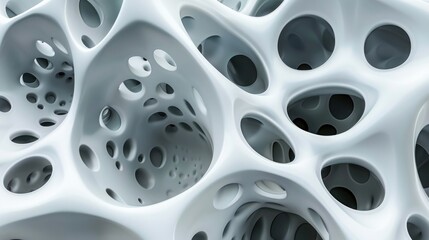 Abstract white organic shape with holes.