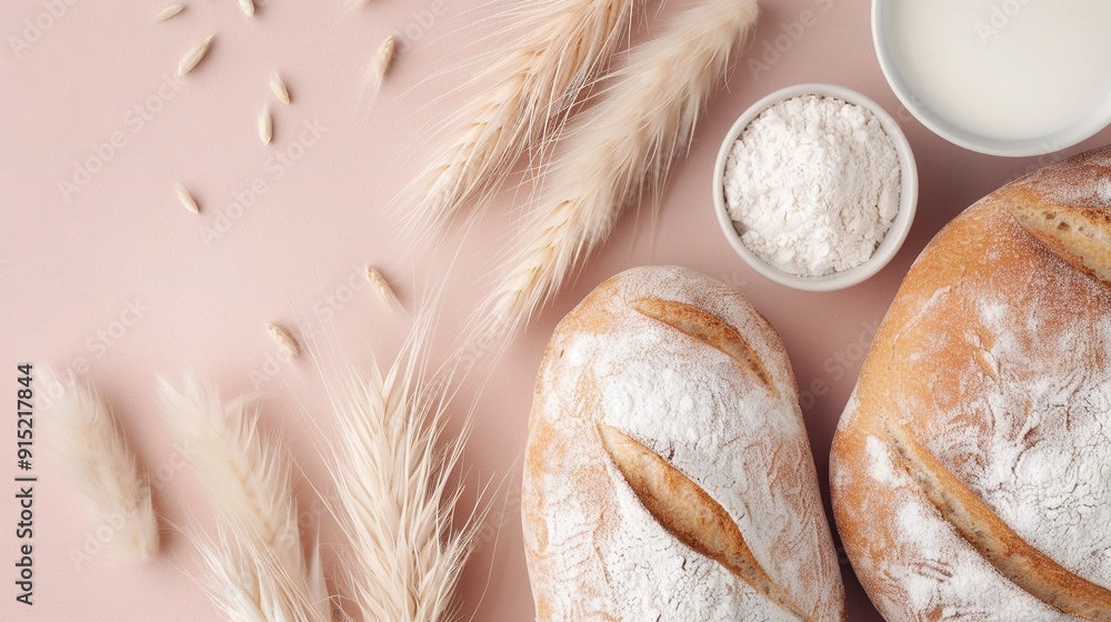 Poster two slices of bread resting atop a table near a powdered sugar container
