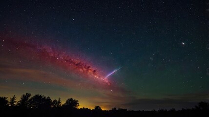 Beautiful comet with colorful tail in night sky 