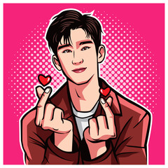 A love sign on the hand in pop art style