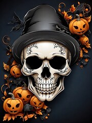 Halloween skull and crossbones with pumpkin.halloween banners set.Happy Halloween creative poster design.Calligraphy with skull with hat and pumpkins.Can be used for banners, posters, invitation. 
