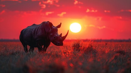 Rhino Silhouette at Sunset