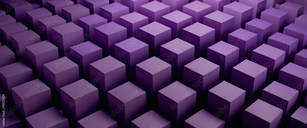 Poster an abstract 3d arrangement of purple cubes creating a modern and dynamic digital background