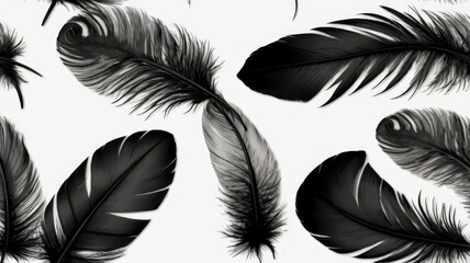 Obraz premium Black feather cut out, white or transparent PNG 