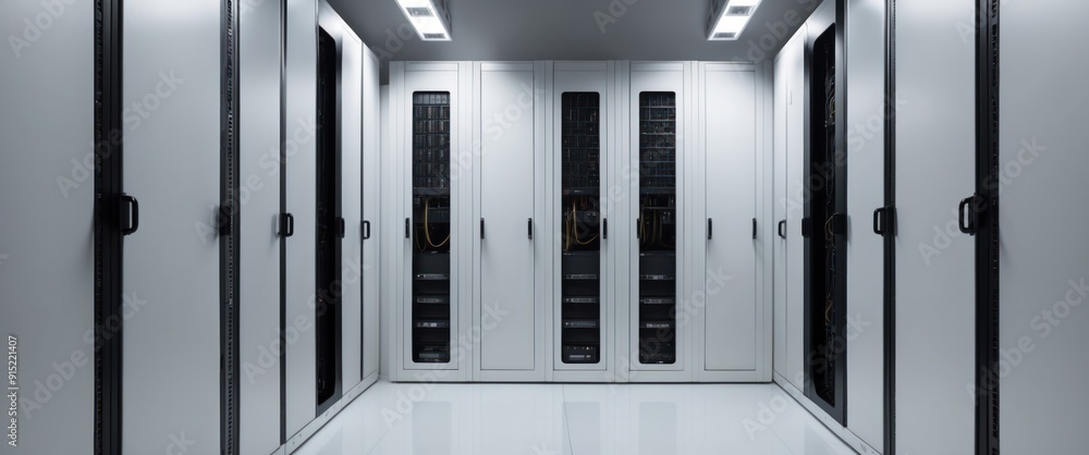Aufkleber a modern data center showcasing organized server racks and advanced computing technology in a sleek,
