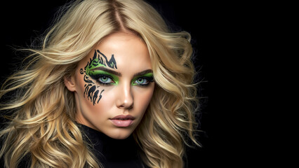 Naklejka premium Women with face painting makeup for Halloween, parties, celebrations