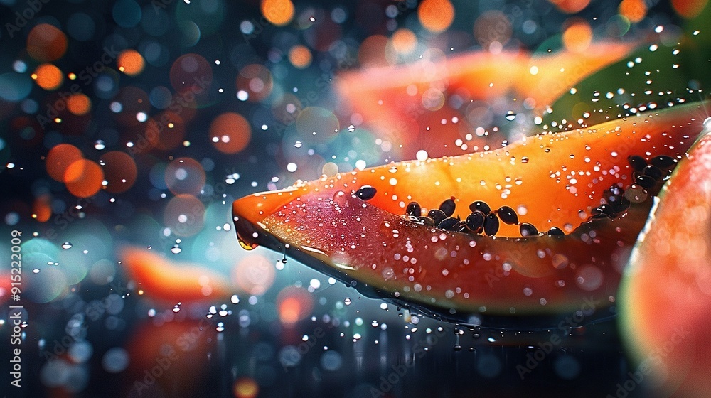 Aufkleber a watermelon slice rests atop a table, surrounded by an array of melons