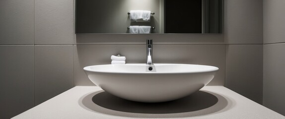 A modern and elegant bathroom sink with minimalistic design, creating a tranquil and clean atmosphere