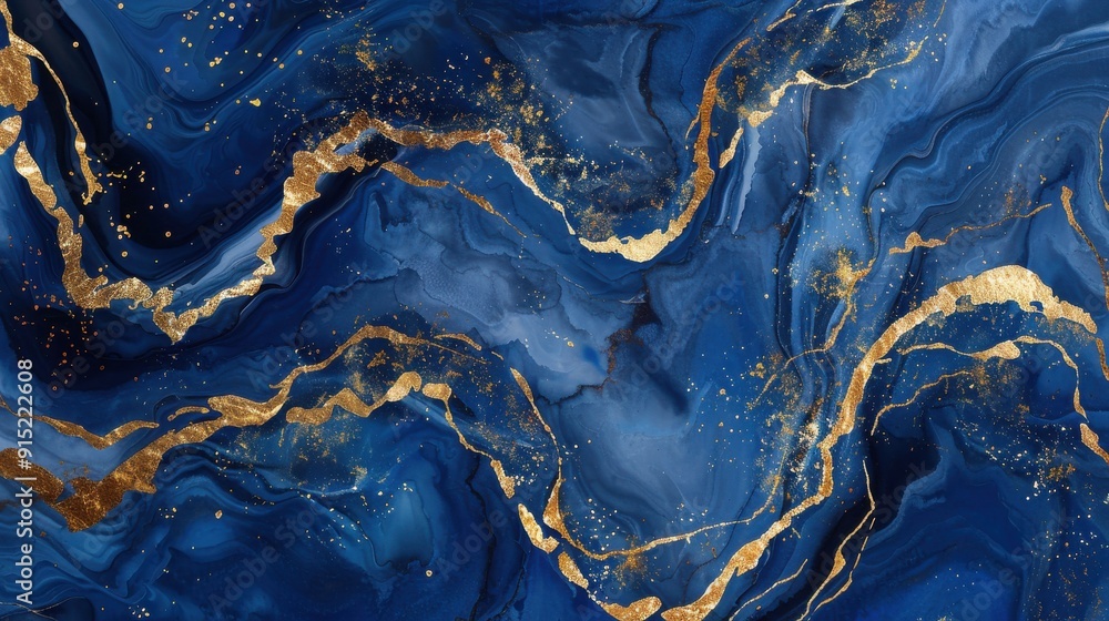 Aufkleber this abstract image features swirling patterns of deep blue with accents of shimmering gold. the swi