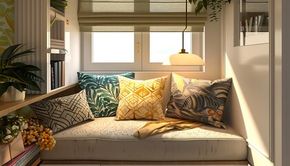 Obraz premium Comfortable bed with pillows and blanket in a cozy bedroom