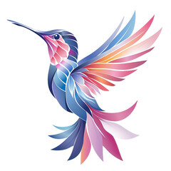 Obraz premium 2D illustration of a hummingbird logo type in delicate pastel shades in flat colors isolated on a white transparent background