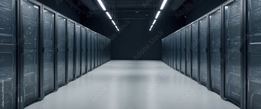 Poster a modern data center featuring sleek server racks and a spacious, high tech environment for data man