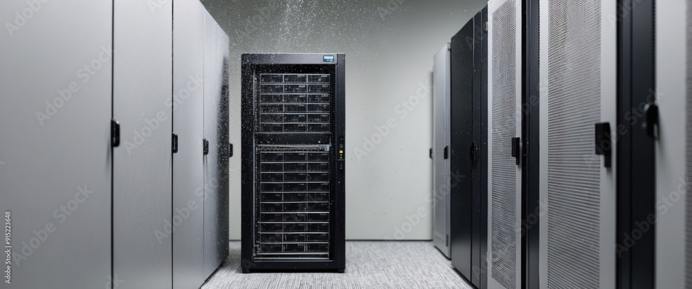 Poster a modern data center with servers showcasing the latest technology in networking and storage solutio