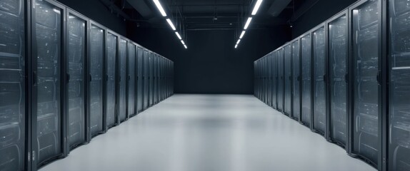 A modern data center featuring sleek server racks and a spacious, high tech environment for data management