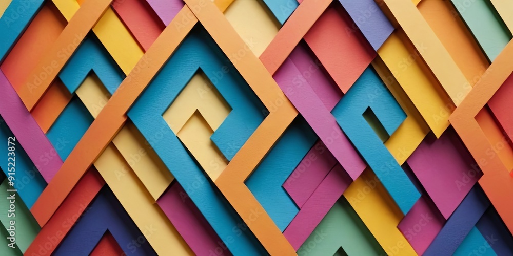 Poster a colorful piece of art made of squares and triangles