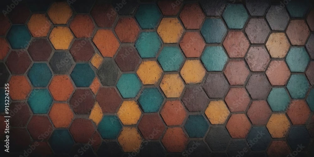 Aufkleber a colorful mosaic tile pattern with a black background