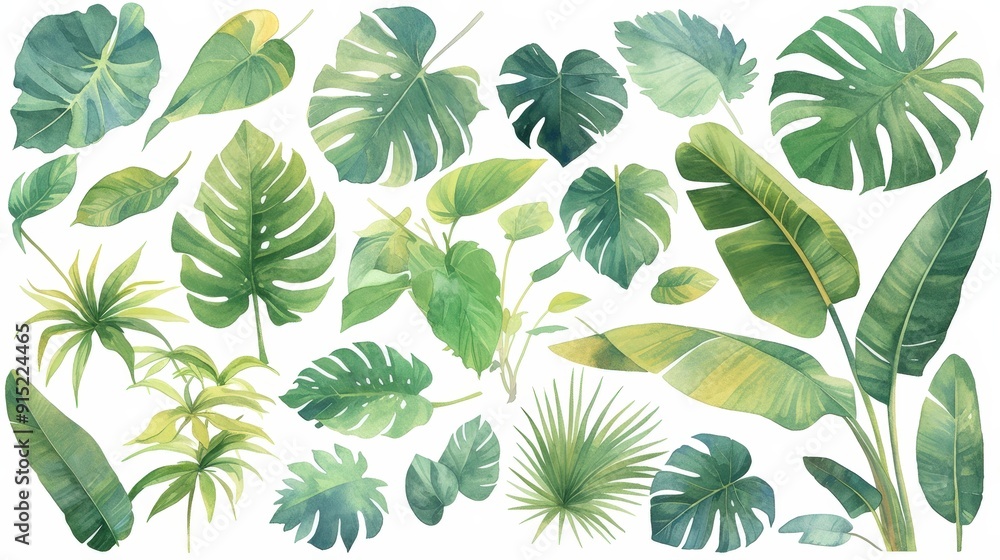 Aufkleber a vibrant collection of tropical leaves showcases various shapes and sizes, perfect for adding a tou