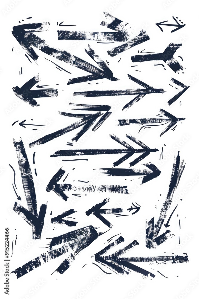 Poster a set of arrows drawn in ink on a white surface, simple and bold design