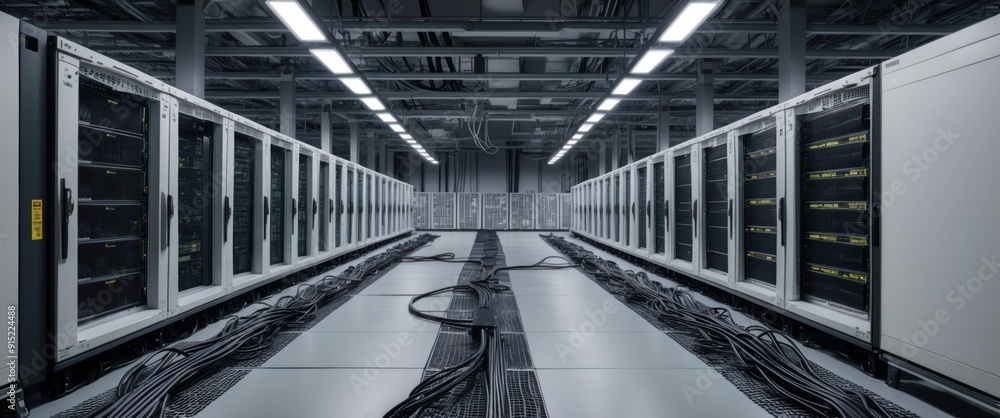 Aufkleber a modern data center filled with rows of servers and cables, reflecting a high tech digital infrastr