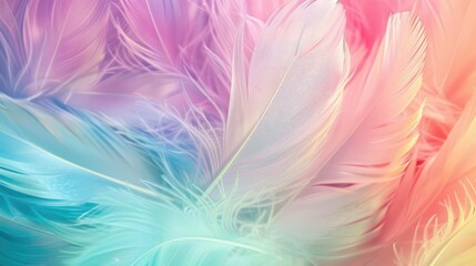 Obraz premium Retro-inspired rainbow feather abstract in soft pastel hues.