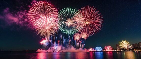 Fototapeta premium A vibrant night scene featuring colorful fireworks illuminating the sky, symbolizing celebration and joy