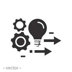solution execute develop icon, implement idea, configuration cogwheel with light bulb, flat vector illustration
