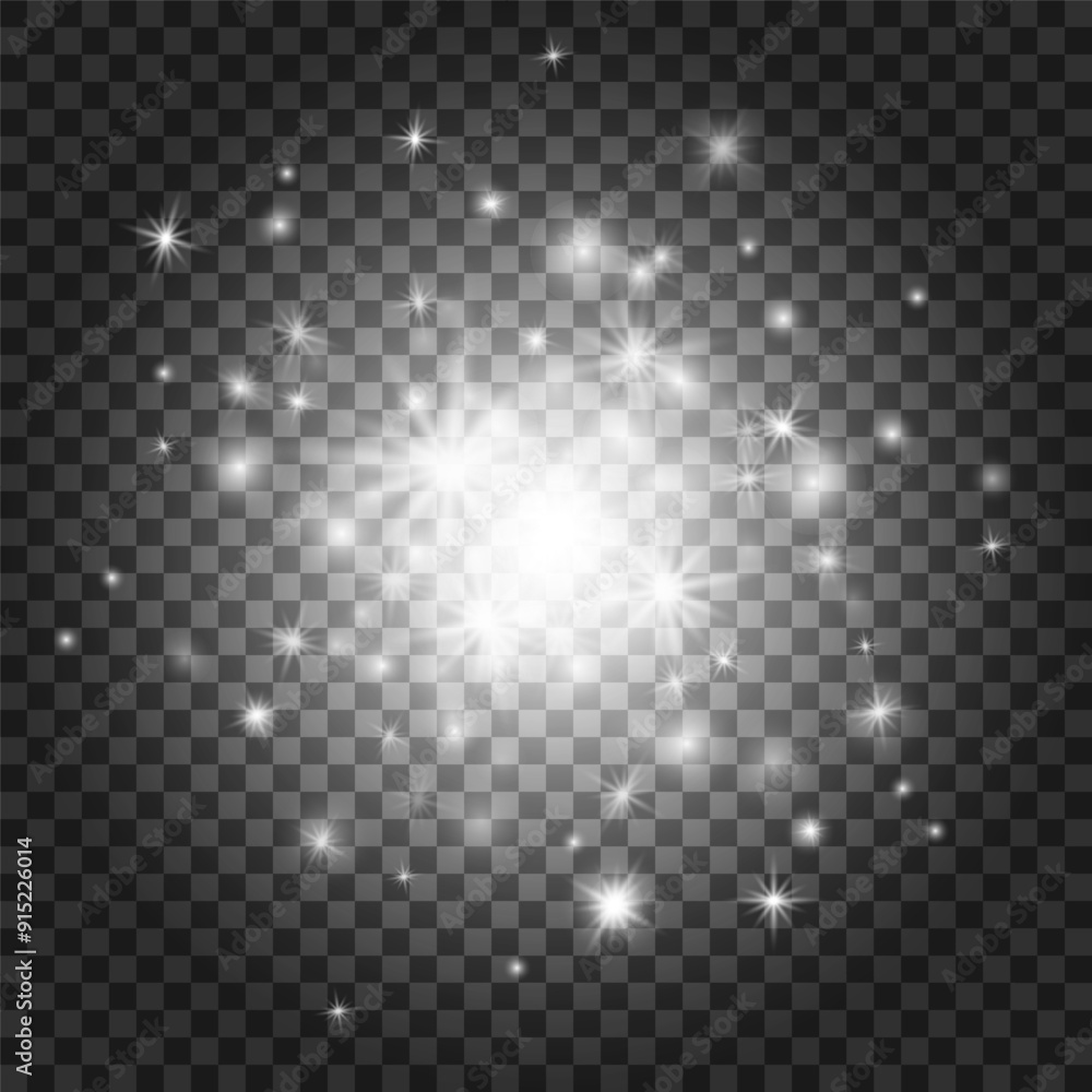 Poster light burst with shiny stars and glowing particles.vector white light burst on transparent backgroun
