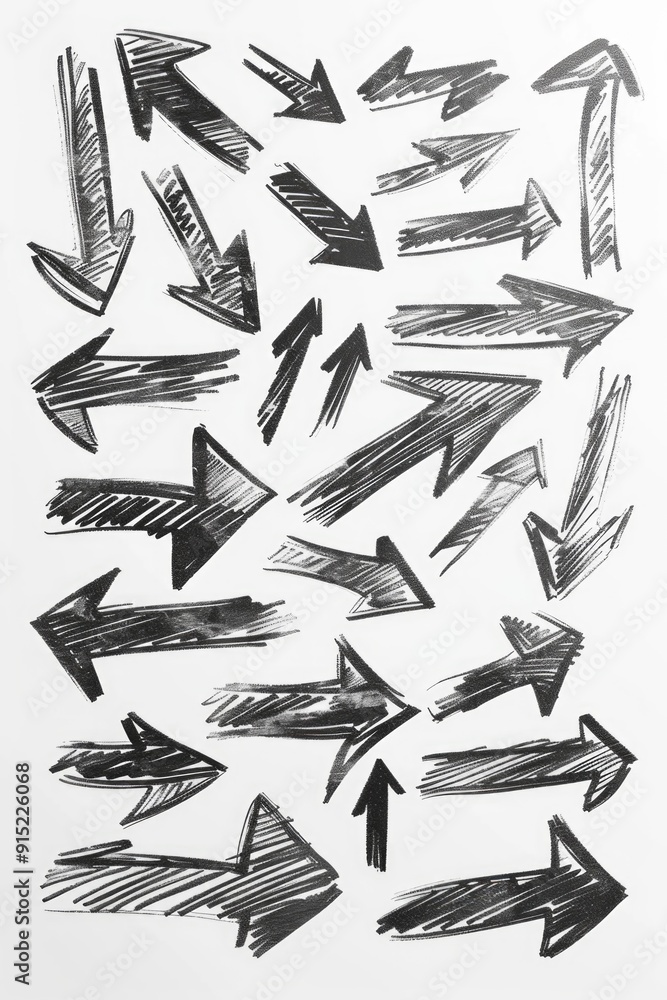 Poster A bundle of arrows with different shapes and sizes, ideal for representing multiple ideas or goals