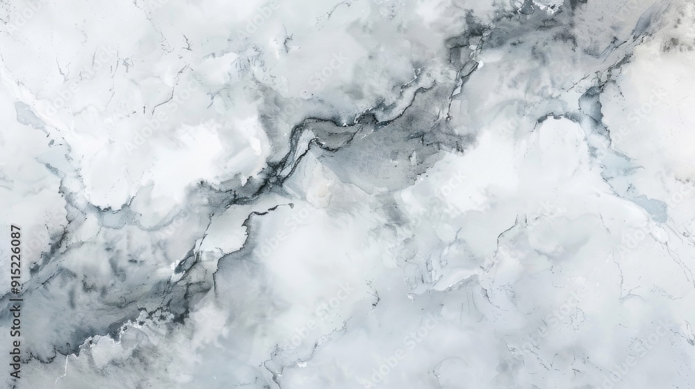 Poster A close-up view of white and grey marble with natural veins creating a swirling, abstract pattern.