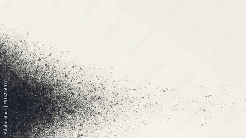 Poster Black particles are artistically dispersed on a white surface, creating an intriguing abstract design that invites contemplation and interpretation