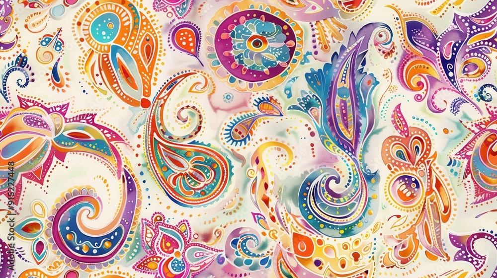 Aufkleber this digital artwork features a close-up view of a paisley pattern painted in a watercolor style. th