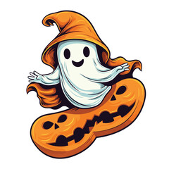Illustrations of scary halloween pumpkin in witch hats. Design element for poster,card, banner, sign, emblem. Vector illustration