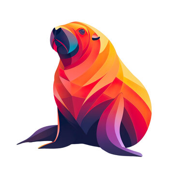 recommend clip art: 2D illustration of a minimalistic walrus logo with flat colors isolated on a white transparent background