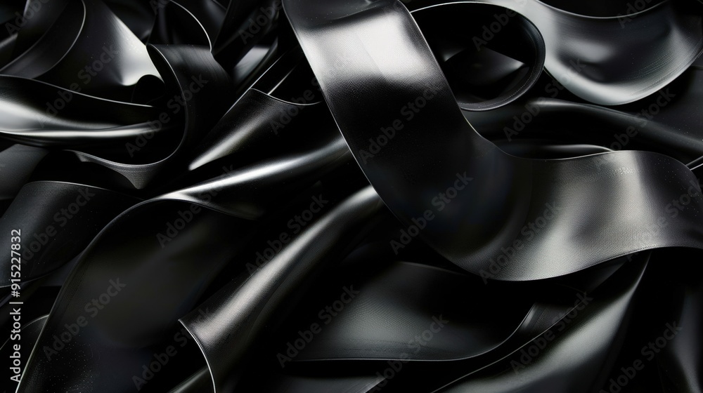 Fototapete smooth black ribbons elegantly twist and intertwine, creating a captivating and dynamic pattern atop