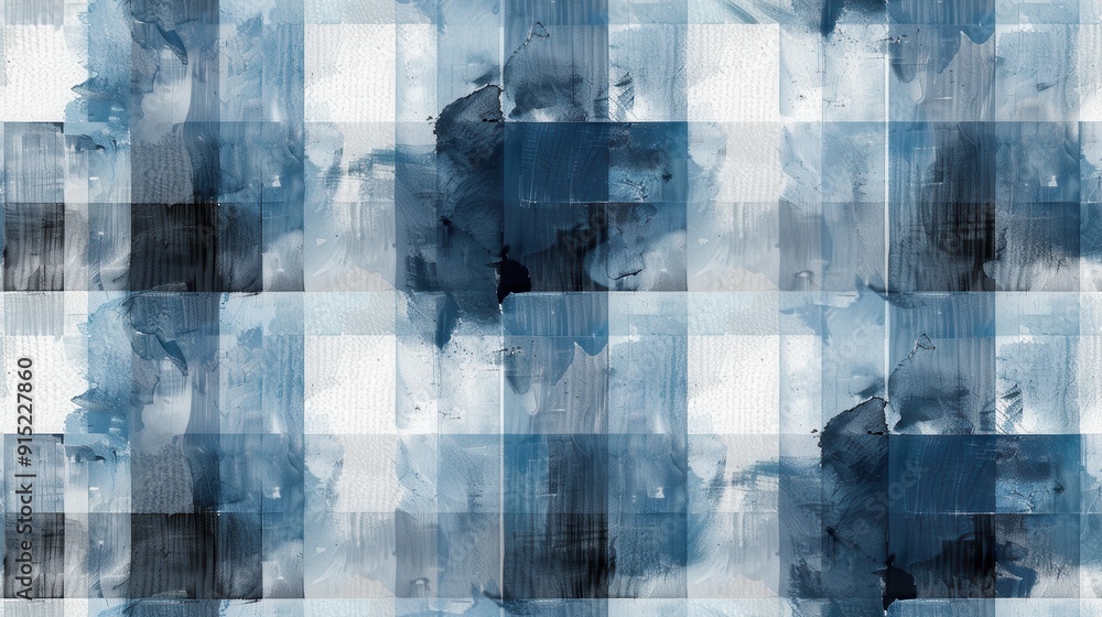 Aufkleber A repeating pattern of blue and white watercolor squares, creating a checkerboard effect. The colors are soft and muted, and the edges of the squares are slightly blurred, giving the image a hazy, dre