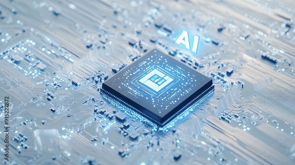 Aufkleber glowing blue ai chip is processing data on a circuit board