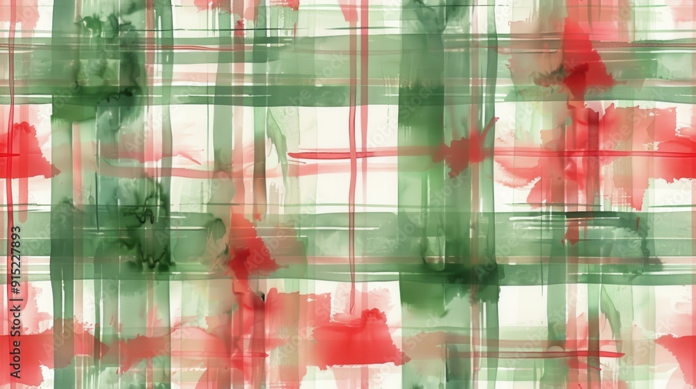 Aufkleber a seamless pattern of overlapping, hand-painted watercolor strokes in shades of green and red. the d