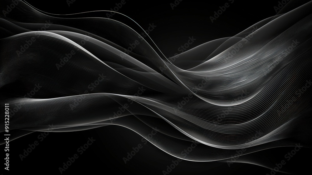 Poster Flowing lines gracefully intertwine, creating a dynamic pattern against a stark black backdrop, conveying a sense of motion and depth