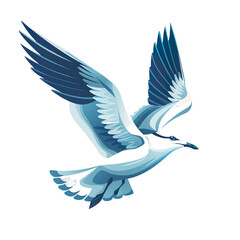 Obraz premium 2D illustration of a seagull logo type in serene shades of sky blue and white transparent background