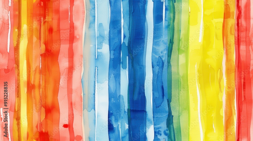 Poster a watercolor painting of vertical stripes in different colors. the stripes are uneven and some are m